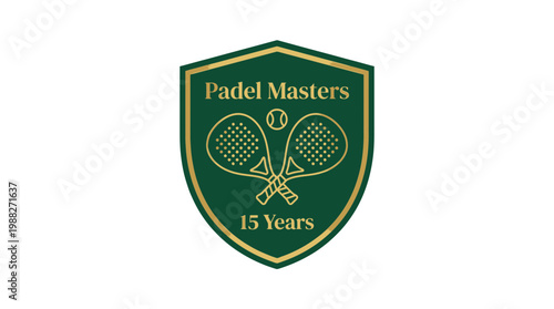 Padel Masters Emblem: Celebratory Design for Anniversary with Rackets and Ball in Shield