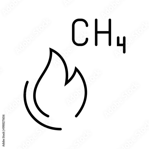 Methane gas icon. Industry and natural gas line symbol. Black and white.