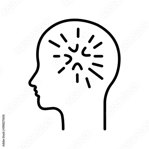 Migraine headache icon. Healthcare and neurology line symbol. Black and white.