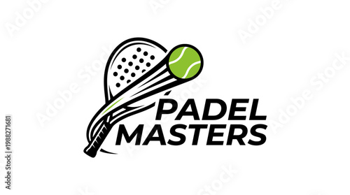 Dynamic Padel Masters Logo: Sporting Icon Depicting a Paddleball Game Concept On White