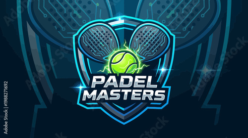 Padel Masters Tournament Emblem in Striking Blue and Green Tones With Modern Design