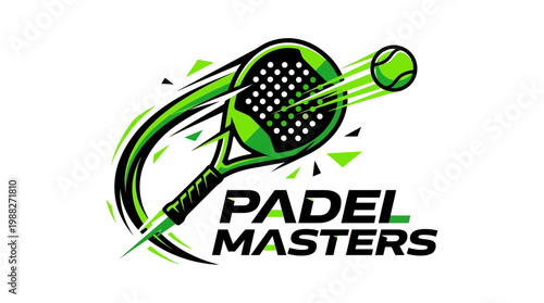 Dynamic Padel Logo Design Featuring a Racket and Ball in Striking Green and Black