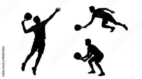 Dynamic Padel Tennis Players Silhouetted in Action Against a Clean White Backdrop