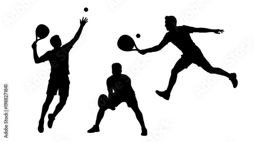 Dynamic Tennis Players Silhouettes In Various Action Poses: Serve, Hitting, and Readying