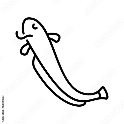 Sheatfish fish icon. Animals and freshwater fish line symbol. Black and white.