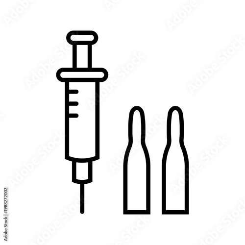 Syringe ampoule icon. Healthcare and vaccination line symbol. Black and white.