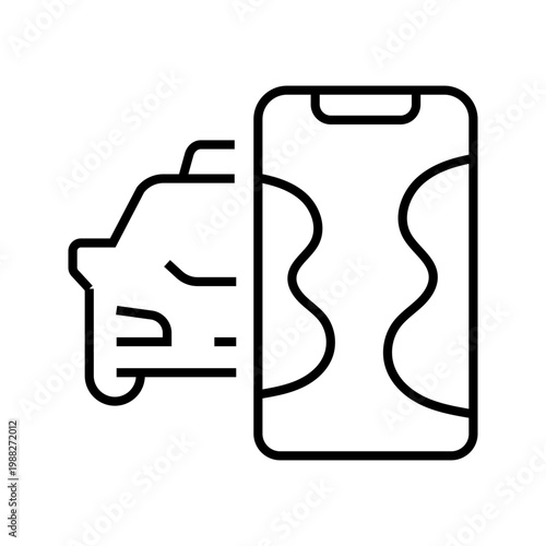 Taxi app icon. Transport and taxi service line symbol. Black and white.