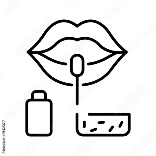 Throat swab icon. Healthcare and diagnostic test line symbol. Black and white.