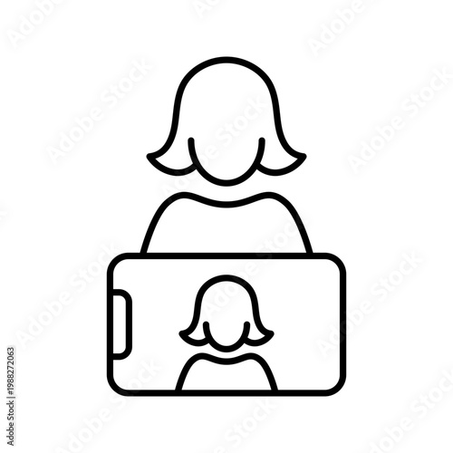 Video blogger icon. Communication and vlogging line symbol. Black and white.