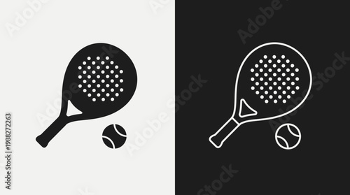 Minimalist Padde Tennis Gear Illustrations: Black and White Design for Sports Enthusiasts