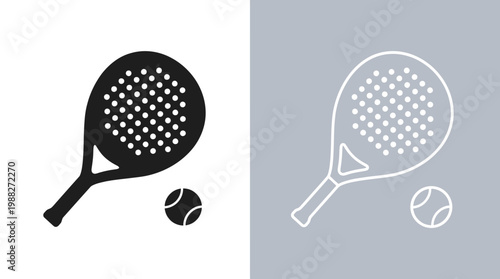 Minimalist Padel Racket And Ball Vector Illustration In Two Colors On Different Backgrounds