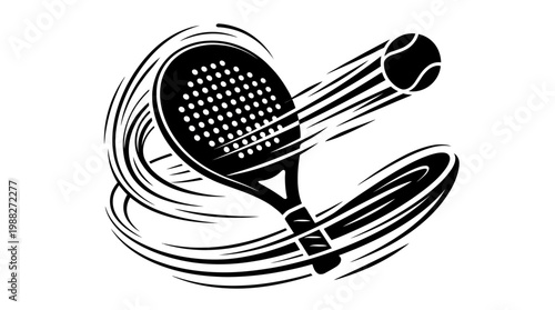 Dynamic Paddleball Action: A Black And White Illustration Of Sport And Movement