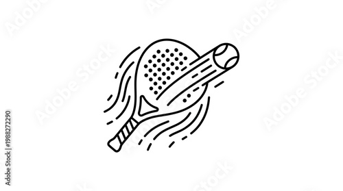 Minimalist Illustration Of Padel Racket And Ball, Sport Concept In Monochrome Design