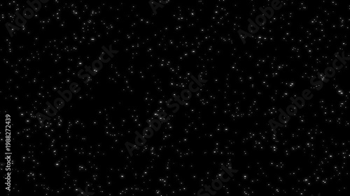Abstract white stars twinkling left side moving on black background, space starfield seamless motion vj loop
