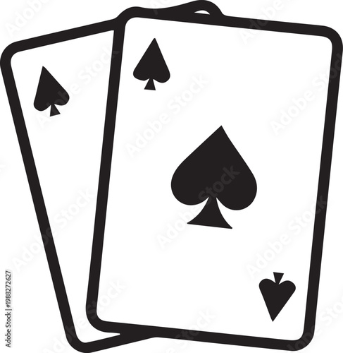 Two playing cards, featuring a heart and a spade, arranged to show the symbol of chance, gamble, and entertainment.