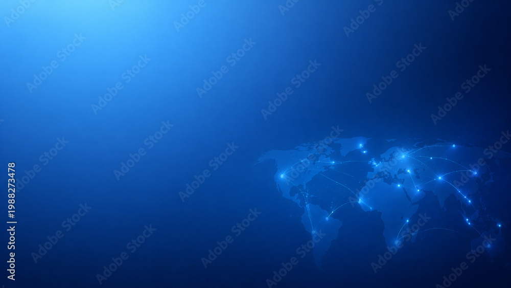 Fototapeta premium Global Data Network Background with World Map and Digital Connectivity Concept