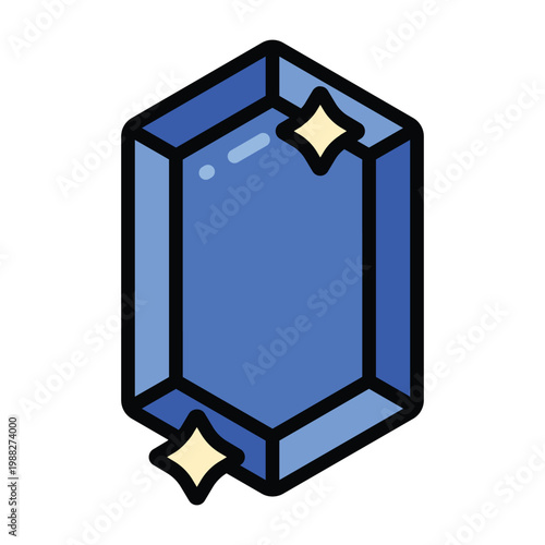 Bright blue gemstone illustration with bold outline, symbolizing luxury, precious minerals, elegance, and valuable decorative elements.