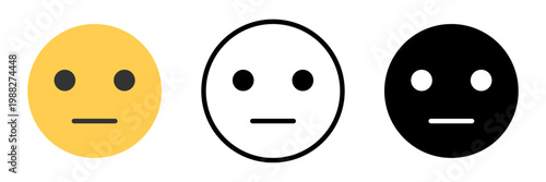 顔アイコンセット 無表情のフェイスシンボル カラー・アウトライン・シルエットのUI用ベクター素材 / Face icon set neutral expression emoji in color outline and silhouette UI vector
