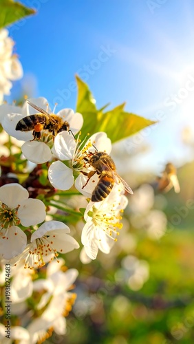Busy bees collecting nectar from flowers.