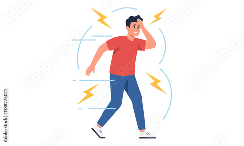 Man having panic attack with stress symbols vector illustration