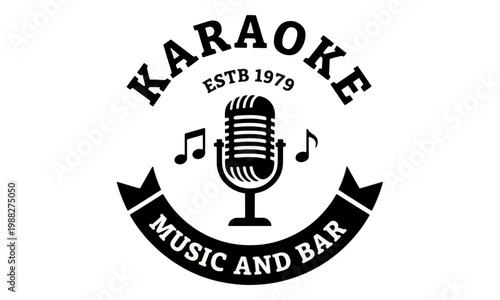 Vintage Karaoke Music and Bar Logo with Retro Microphone Icon