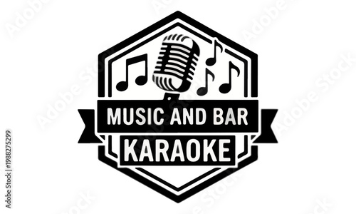 Karaoke Music and Bar Logo Badge with Vintage Microphone