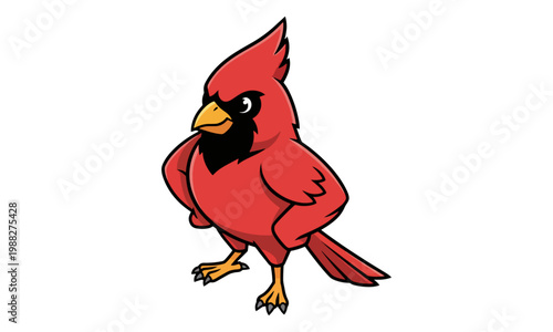 Red Cardinal Bird Mascot Illustration Standing Confident