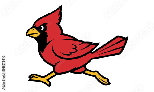 Running Northern Cardinal Bird Mascot Character Design