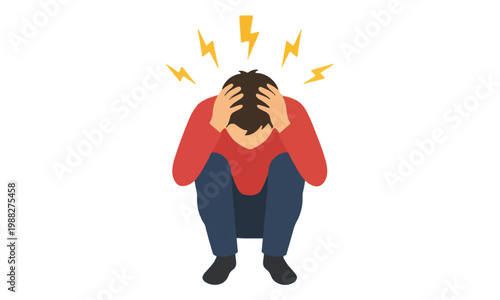 Man Having Migraine Headache Holding Head Illustration