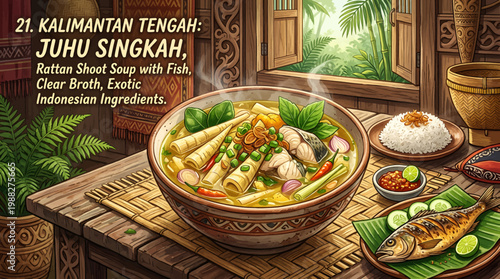 Juhu Singkah A Traditional Kalimantan T engah Rattan Shoot Soup with Clear Broth and Exotic Indonesian Ingredients