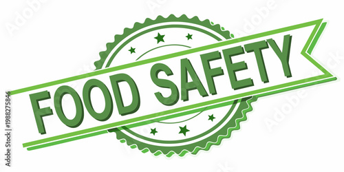 Green food safety label with stars and a textured border design