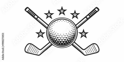 Vintage style illustration of crossed golf clubs and a golf ball