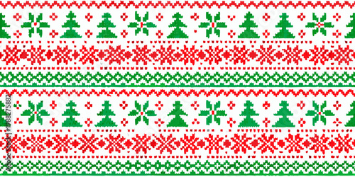 Festive christmas pattern with trees snowflakes and diamonds