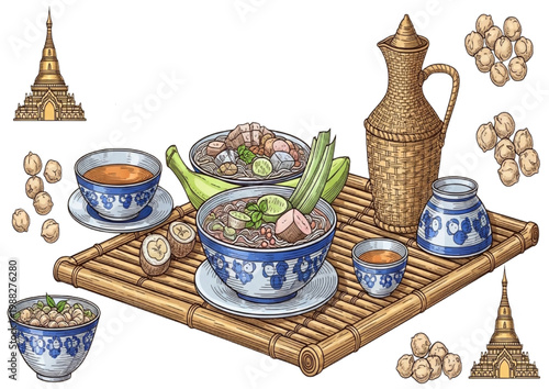 Exotic Burmese Cuisine and Traditional Food Display