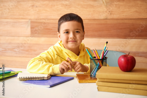 Cute little boy doing homew...