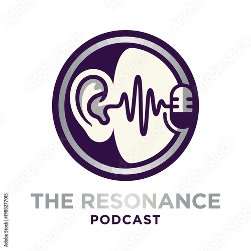 Minimalist logo design for The Resonance Podcast featuring an ear and microphone icon. EPS Editable. Vector Illustrations.