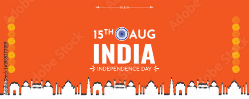 India Independence Day 15th August Orange Banner Landmark Design