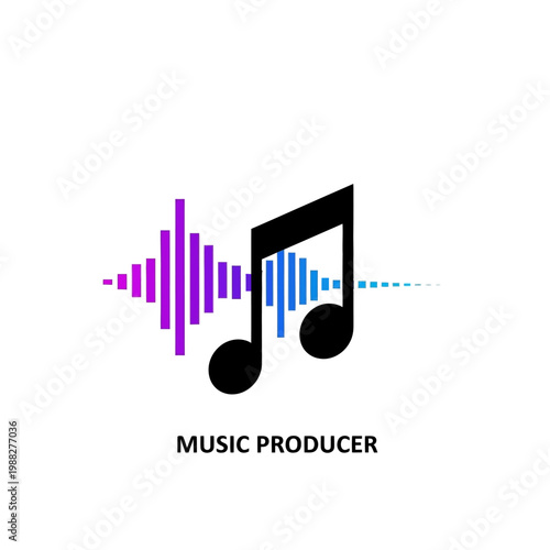 Minimalist music producer logo with musical note and sound wave graphic. EPS Editable. Vector Illustrations.