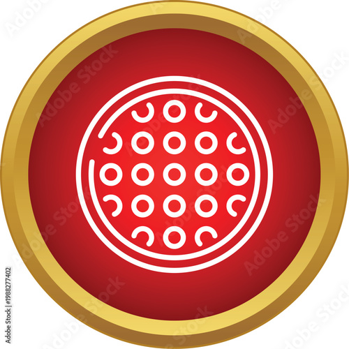 Red circular icon illustrating a city manhole cover with perforated pattern