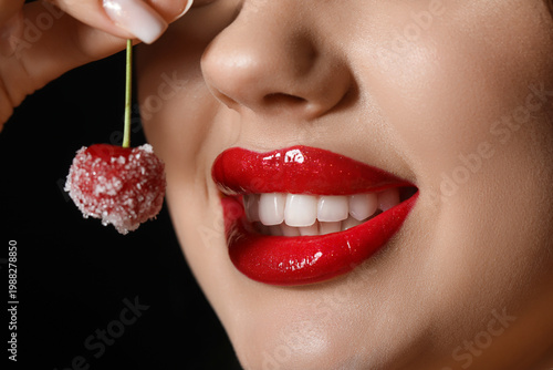 Beautiful woman with red li...