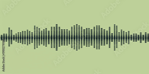 Abstract green music background with a digital soundwave equalizer and blue city vector illustration design featuring audio technology lines and a pulse wave backdrop