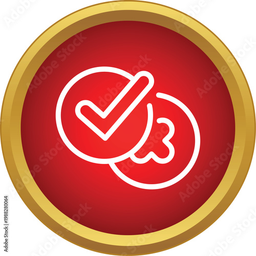 Red circle with golden border showing check and cross marks