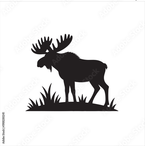 A wild stag deer silhouette vector illustration featuring antler horns isolated on a white background for nature and wildlife Christmas designs