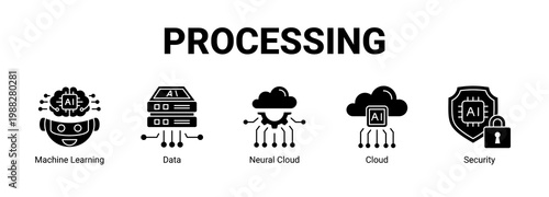 Processing web banner icon concept, with Machine Learning, Data , Neural Cloud, Cloud.