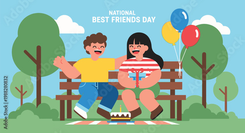 Two friends celebrating National Best Friends Day in a park