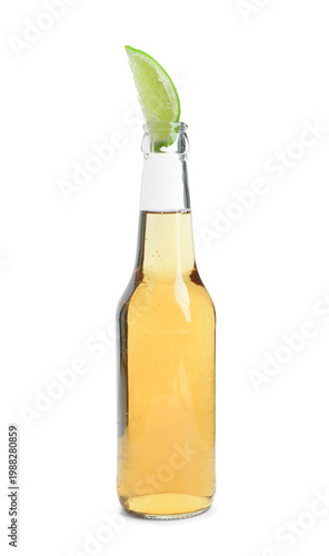 Bottle of cold beer with li...