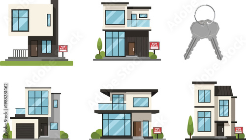 Real Estate Dreams: A modern homes and house keys, symbolizing opportunity and the pursuit of homeownership. Representing the concept of buying a house, building a family