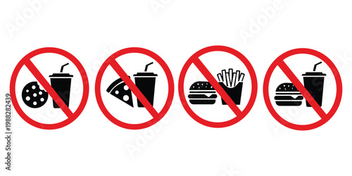 Forbidden Feast: A visual statement on the restriction of fast food and sugary drinks, represented by clear prohibition signs.