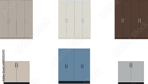 Modern Wardrobe Cabinet Collection with Wooden Bedroom Closets and Storage Furniture in Different Colors for Interior Home Design