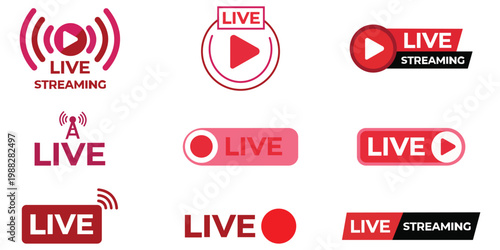 Live Streaming Graphics: A collection of various live streaming graphics, featuring the 'live' word with play symbols and waves. perfect for content creators, streamers, and online video platforms.